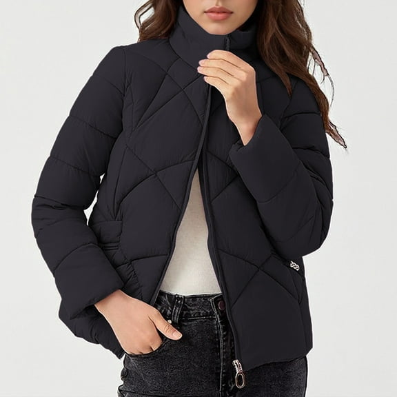 Roncen Women's Casual Solid Color Long Sleeve Coat - Cozy Winter Puffer Jacket - Warm and Lightweight Outerwear with Classic Design for Everyday Wear