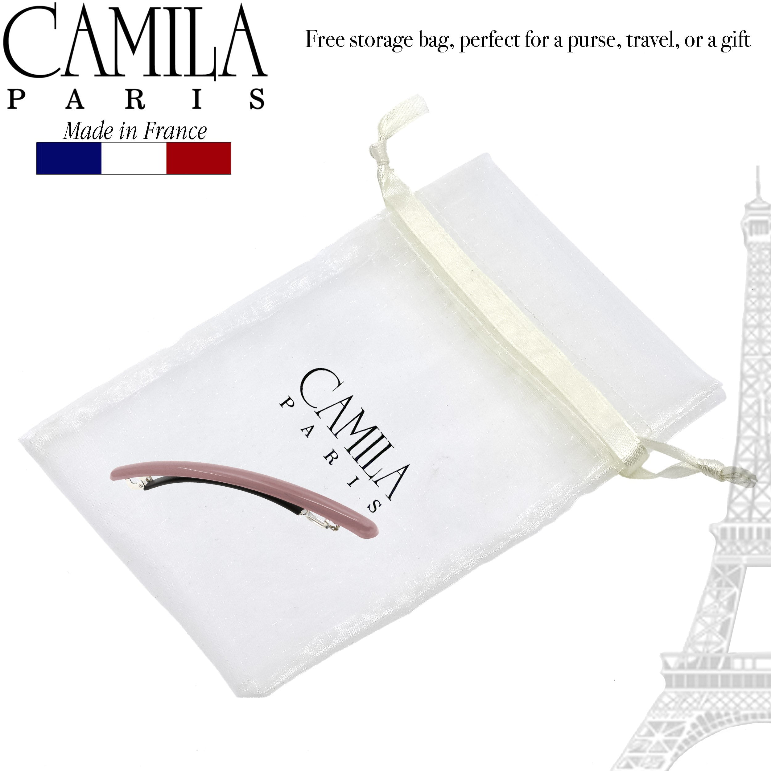 Camila Paris CP3252 French Hair Barrette Large Gray, Long Skinny Strong Hold Grip Hair Clips for Women, Thin Rubberized Automatic Clasp No Slip Durable Styling Girls Hair Accessories, Made in France