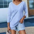 thumbnail image 2 of XIAONU Women's V Neck Three Quarter Sleeve Solid Color Casual T-Shirt Top Regular Fit Basic Tee, 2 of 4