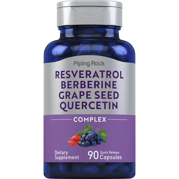 Resveratrol Berberine Grape Seed & Quercetin | 90 Capsules | by Piping Rock