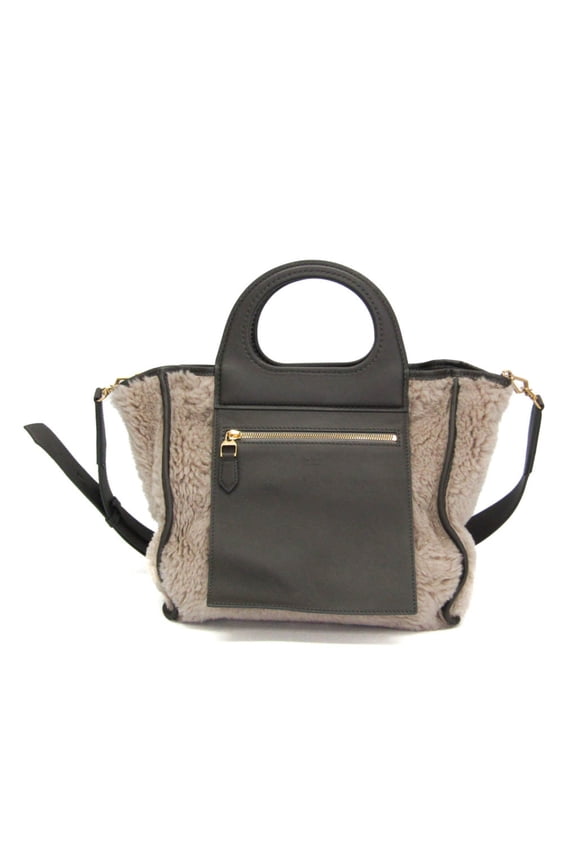 Pre-Owned Max Mara Teddy Bear Reversible Tote Bag Women's Leather,Wool Handbag,Shoulder Bag Gray