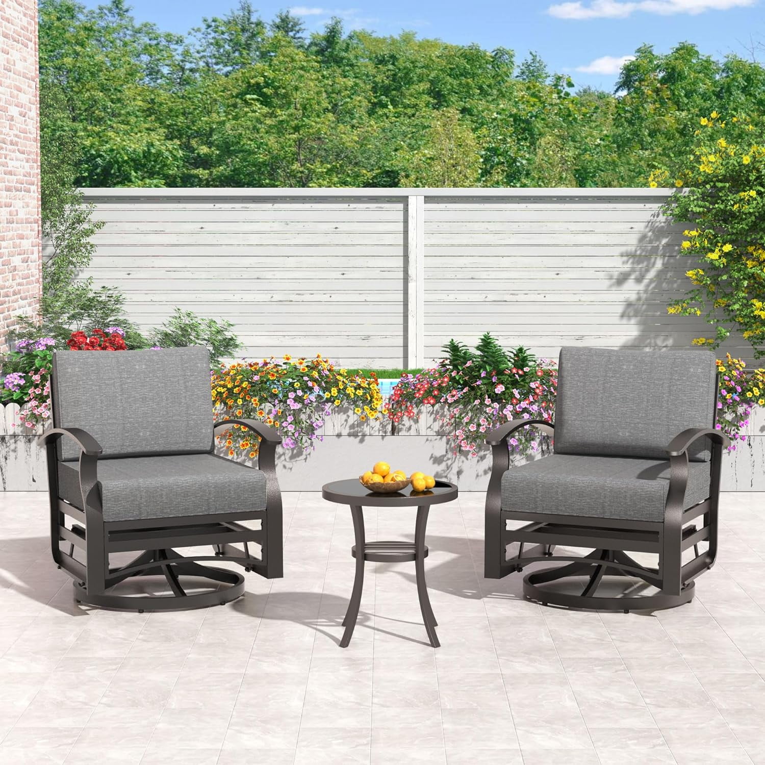 Gotland Aluminum Patio Furniture Set,6 Pieces 7 Seat Metal Outdoor Furniture Conversation Set w/Swivel Chairs,Gray