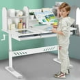thumbnail image 2 of COSVALVE Height Adjust Kids Study Desk Home/School with Bookstand & Drawers,Multifunction 40" Wide Table Tilt Desktop,for Girls Boys(Gray), 2 of 14