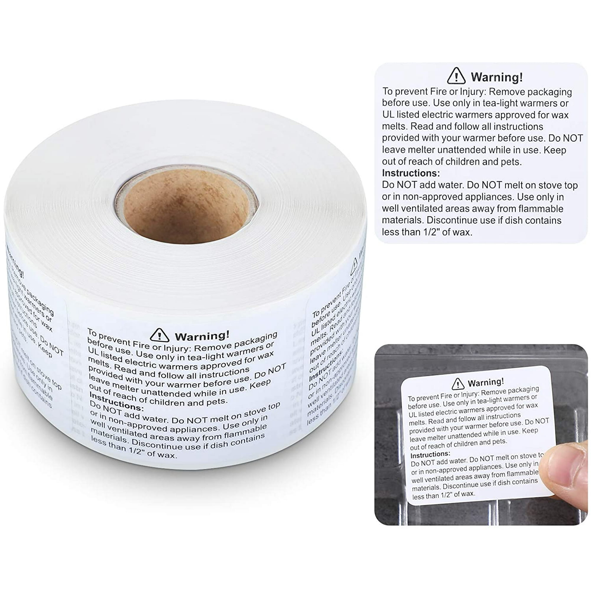 600 Pieces Wax Melt Warning Labels Candle Warning Stickers Candle Warning Labels for Wax Melt Molds, 1.8 x 1.5 Inches (White)