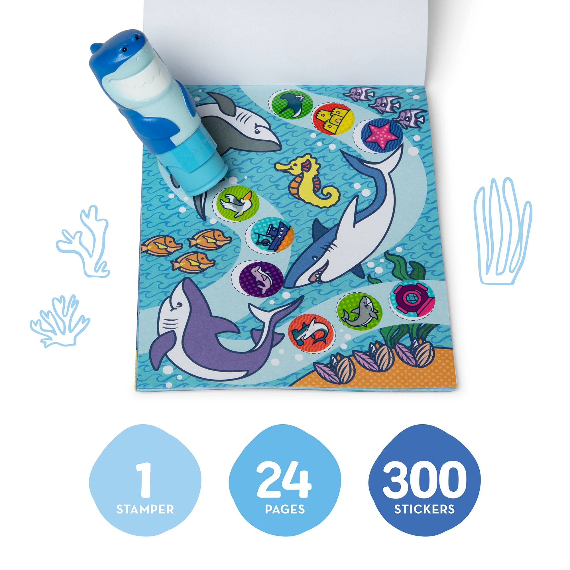 Melissa & Doug Sticker WOW!™ 24-Page Activity Pad and Sticker Stamper, 300 Stickers, Arts and Crafts Fidget Toy Collectible Character – Shark