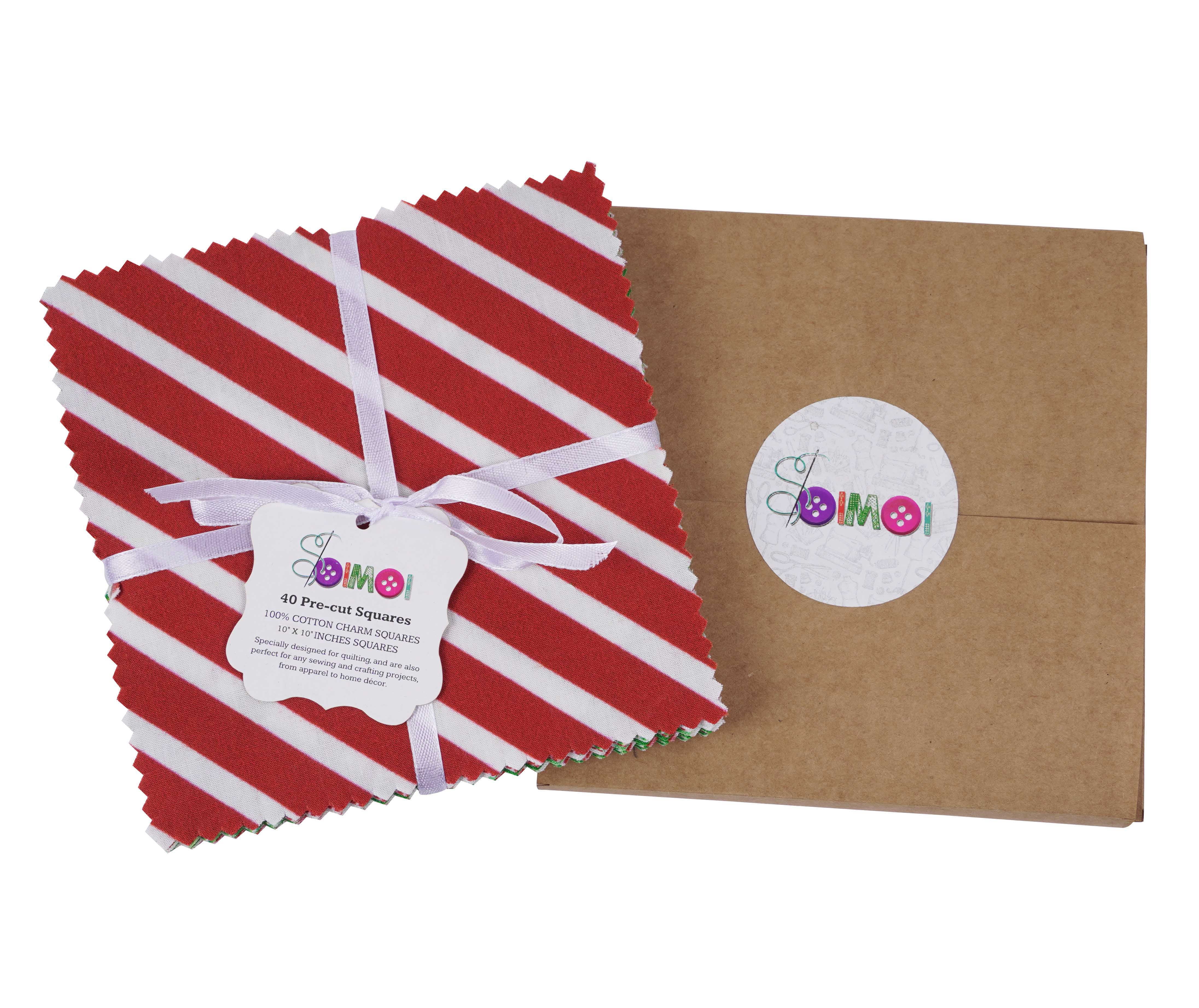 Soimoi Precut 10-inch Check Prints Cotton Fabric Bundle Quilting Squares Charm Pack DIY Patchwork Sewing Craft- Red & Green