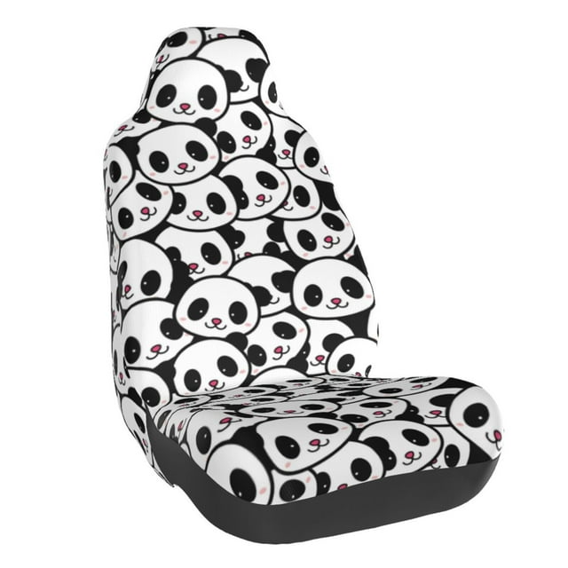 Wukai Cute Panda Face Full Set Car Seat Covers with Soft Padding Universal Auto Front Seats Protector and Cushion Mat