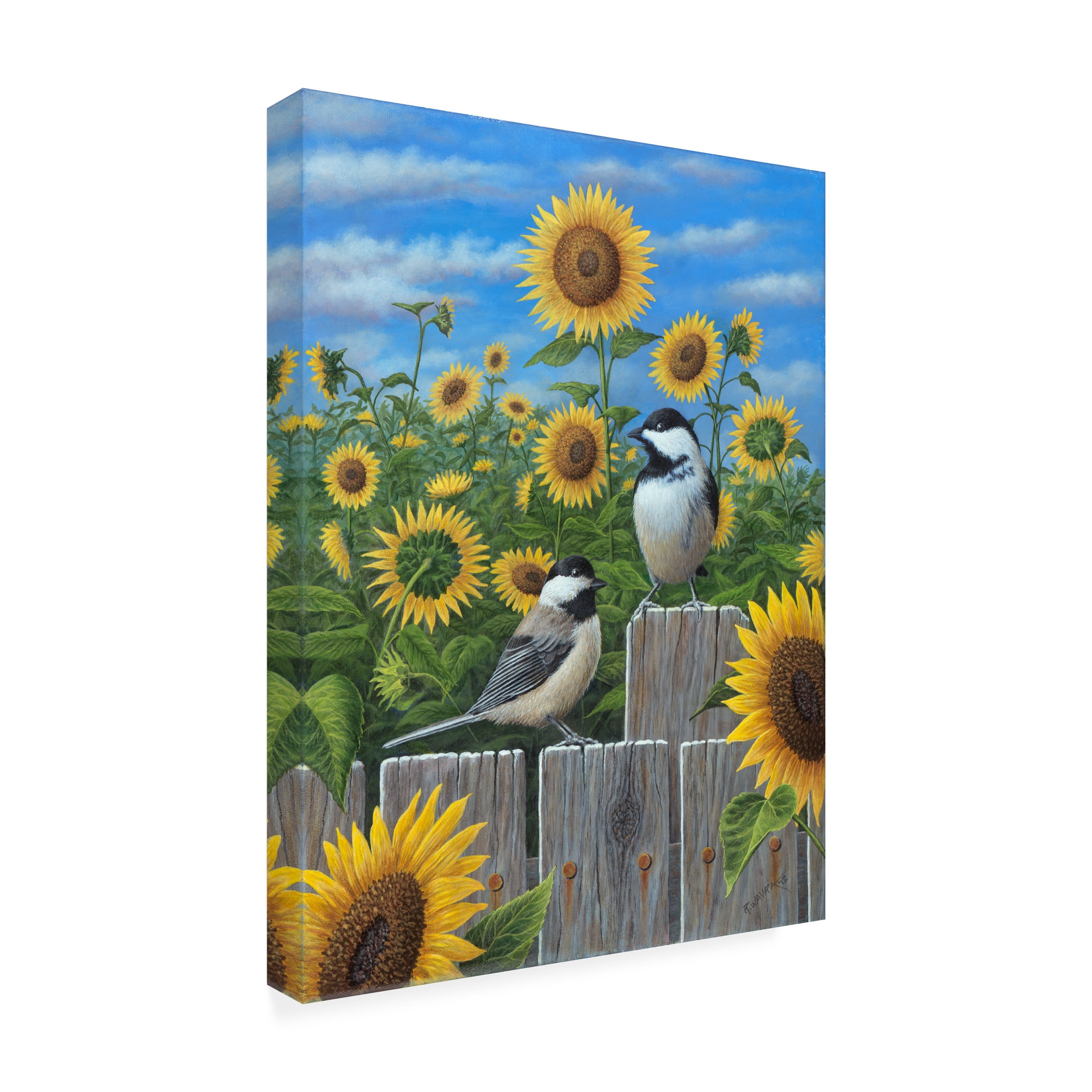 Trademark Fine Art 'Chickadees And Sunflowers' Canvas Art by Robert Wavra