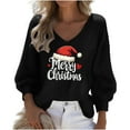 thumbnail image 2 of Qulqfy Christmas Blouses for Women Xmas Waffle Knit Black V Neck Plus Size 3/4 Sleeve Graphic Party Blouses Christmas Vacation Shirt for Women, 2 of 3