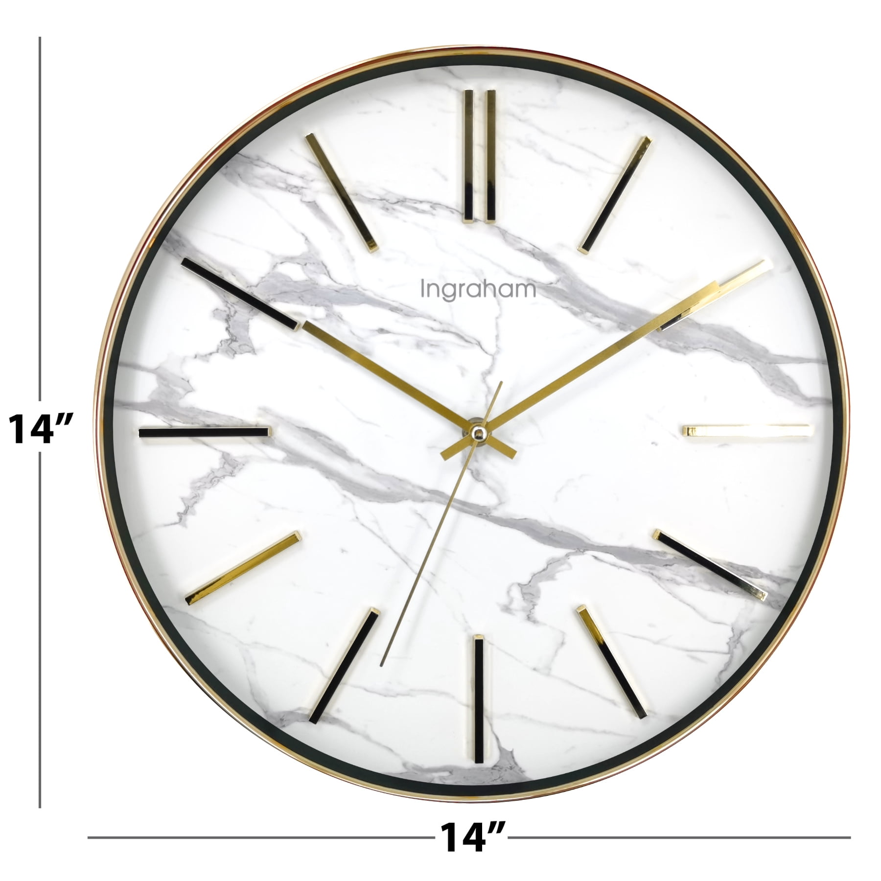 Ingraham Analog 14" Gold & White Marble Wall Clock with Quartz Accuracy- Model# 60003