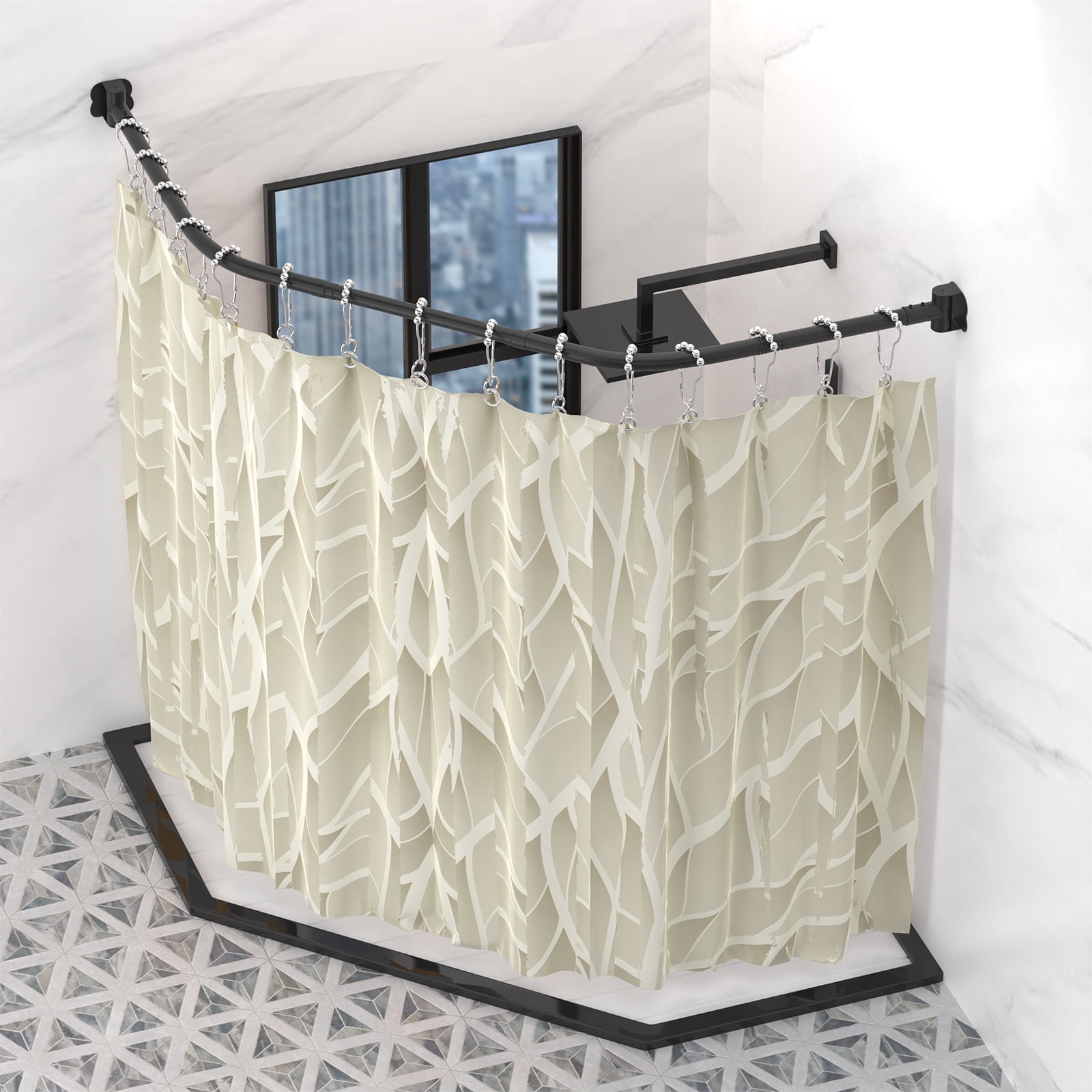 L-Shaped Corner Shower Curtain Rod, Stainless Steel Adjustable (35"-51" X 35"-51"), Drill Or No-Drill Install