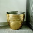 thumbnail image 4 of Balsa Circle 12" Gold Round Metallic Plastic Flower Plant Pot Horizontal Lines Design, 4 of 8