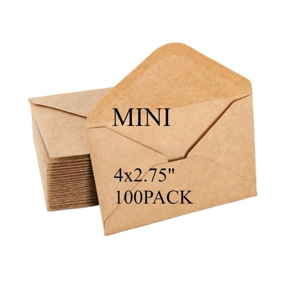 HOHAHO MINI V-Flap Envelopes 100-Pack - 4x2.75" Self-Sealing Kraft Paper for 2.35x3.35Cards, Greetings/Wedding/Business/Invitations