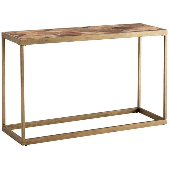Pemberley Row Reclaimed Wood Brass Console Table Rectangular Patchwork 48" Unassembled