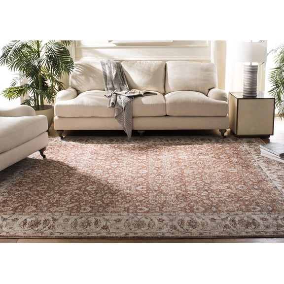 SAFAVIEH Heirloom Rayen Traditional Polyester Area Rug, Beige/Light Rust, 6'7" Square