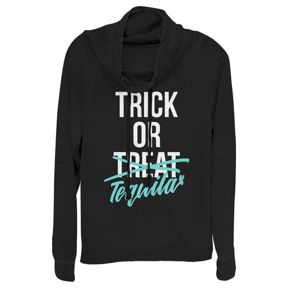 Junior's CHIN UP Halloween Trick or Tequila Cowl Neck Sweatshirt Black Medium