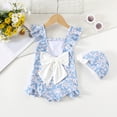 thumbnail image 5 of YDFCWXW Toddler Swimsuit Girls One Piece Ruffled Girls Bathing Suit Bow Strap Swimwear with Swim Cap Size 1-8 T (Blue, 1-2 Years), 5 of 5