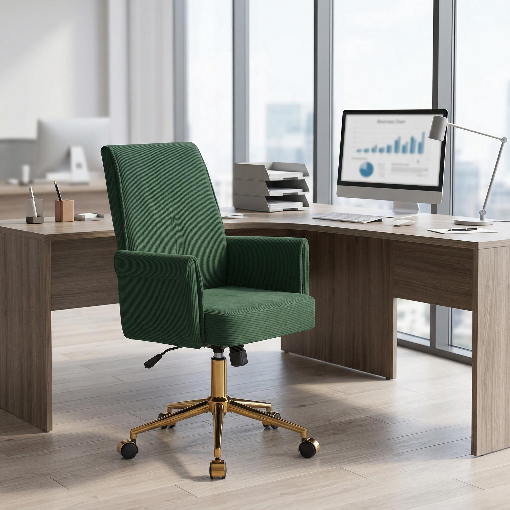 Homy Casa Upholstered Office Chair with Wheels, Adjustable Swivel Vanity Chair for Home Office