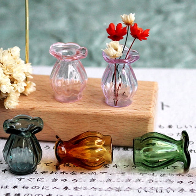 Yesbay Mini jarrón de cristal para flores, muebles de bricolaje, juguetes, casa de muñecas, accesorios en miniatura, color ámbar