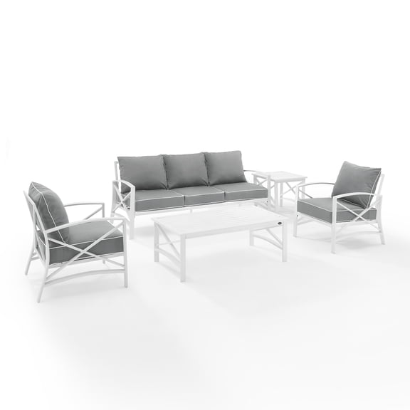 Crosley Furniture Kaplan White 5 Piece Outdoor Sofa Set with Gray Cushions