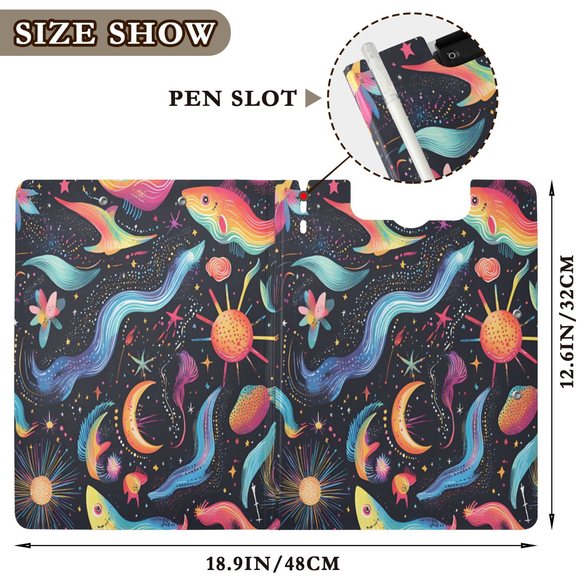 FORMRS A4 Clipboard Folder with Pen Holder Horizontal Foldable School Office Binder, Zodiac Stars