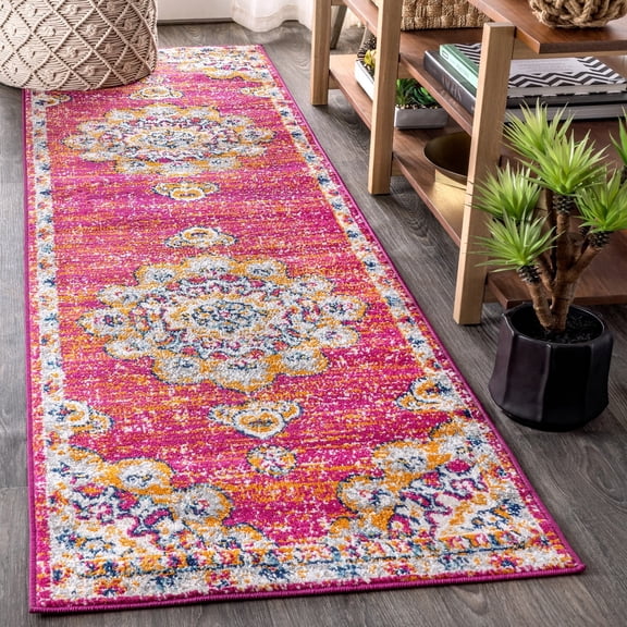 JONATHAN Y BOHEMIAN FLAIR 2 x 8 Runner Rug, Vintage Medallion - Pink/Cream, BMF104A-28