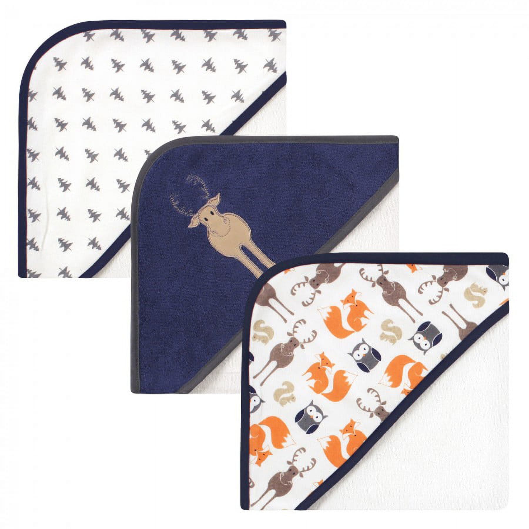 Hudson Baby Infant Boy 6Pc Cotton Rich Hooded Towels Bundle Set, Blue Moose Fox, One Size
