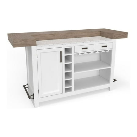 Pemberly Row Modern Wood Bar with Quartz Insert in White/Natural