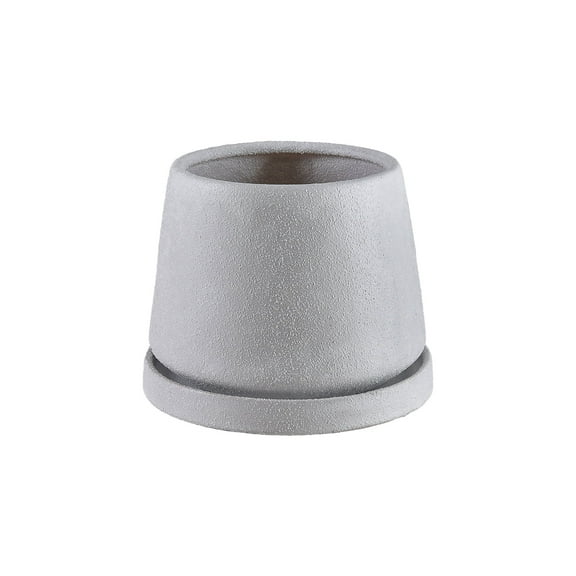 Gray Ceramic Tapered Planter with Saucer