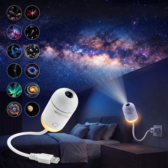 2-in-1 Galaxy Projector, Portable Star Projector Night Light with 360° Rotation LED Lamp, 12 Projection Films