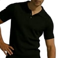 thumbnail image 3 of Mens Knit Polo Shirt Short Sleeve Hollow Out Breathable Knit Shirt Texture Knitted Sweater Size S-2XL Black, 3 of 4