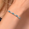 thumbnail image 5 of Gem Stone King 925 Silver and 10K Yellow Gold White Moissanite and Simulated Blue Opal Bracelet for Women | 1.92 Cttw | Gemstone Birthstone | Round 4MM | Adjustable up to 9 inch, 5 of 8