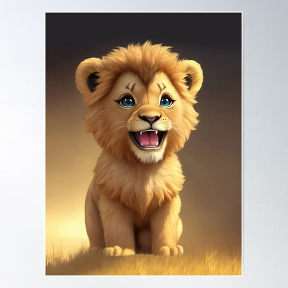 Super Cute Adorable, Baby Lion Poster Wall Art, Modern Wall Decor For Living Room Bedroom, 8x12 UNFRAMED