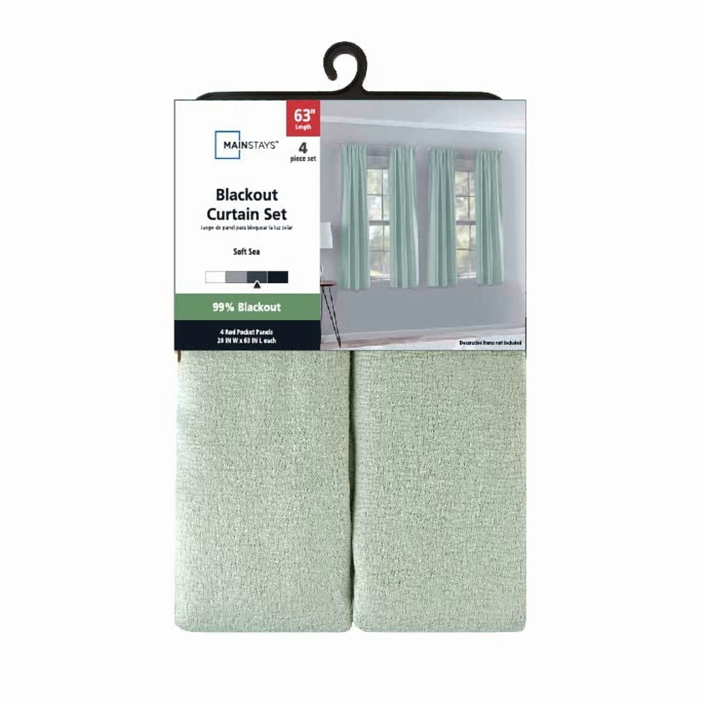 Mainstays 4 of a Kind Blackout Curtain Panels, Set of 4, Soft Sea, 28" W x 63" L