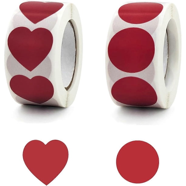 2roll 1000 Pcs Heart Stickers+Dot Stickers, 2 Rolls 1inch Heart Shape Sticky Labels Small Stickers Circle Round Decoration