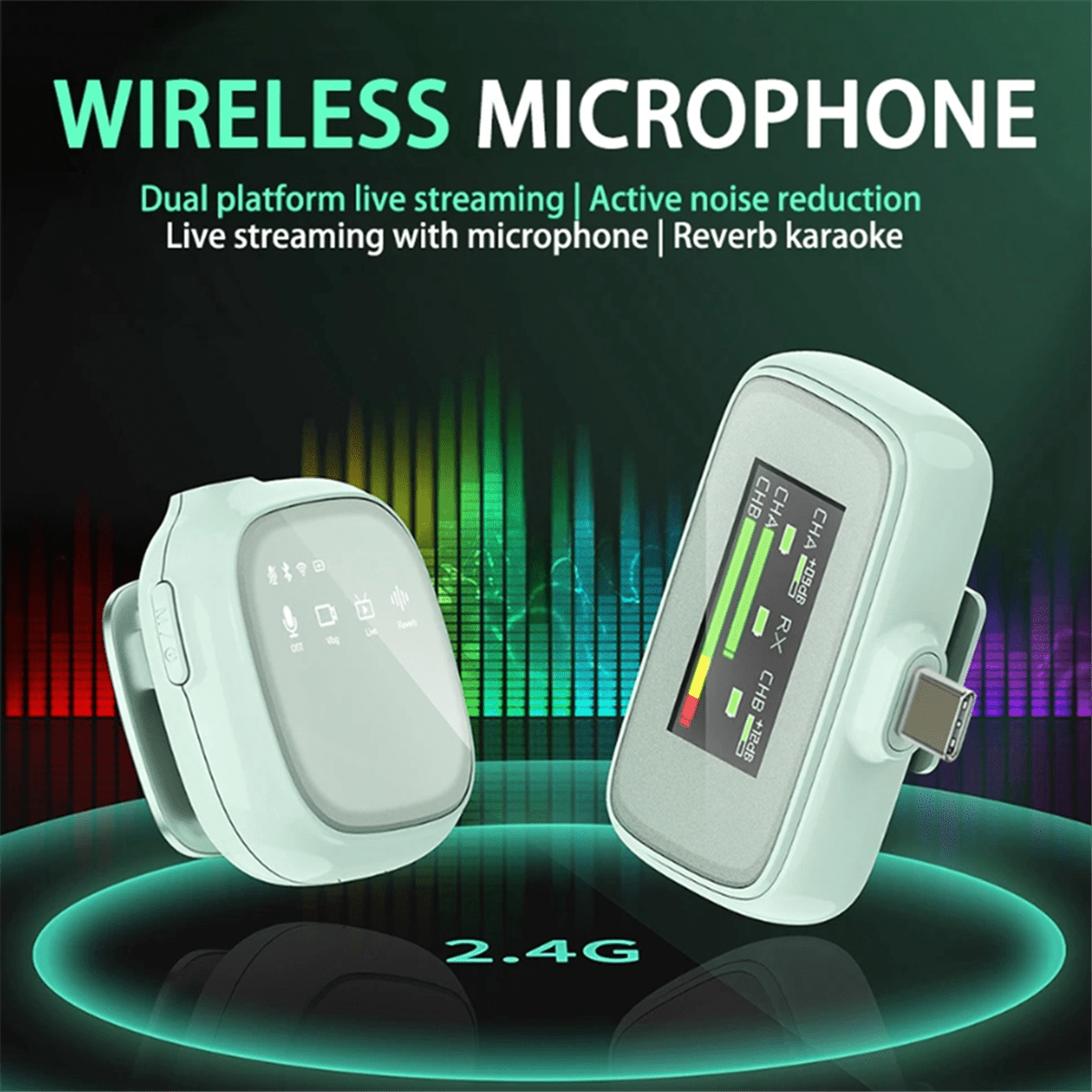2.4G Wireless Lavalier Microphone Noise Reduction Mobile Phone Two-Way Live Broadcast Recording Microphone,B