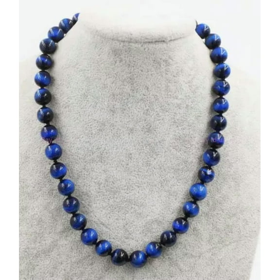 K-KED Natural 10mm Blue Tiger's Eye Gemstone Round Beads Necklace 18-54'' AAA-54 in