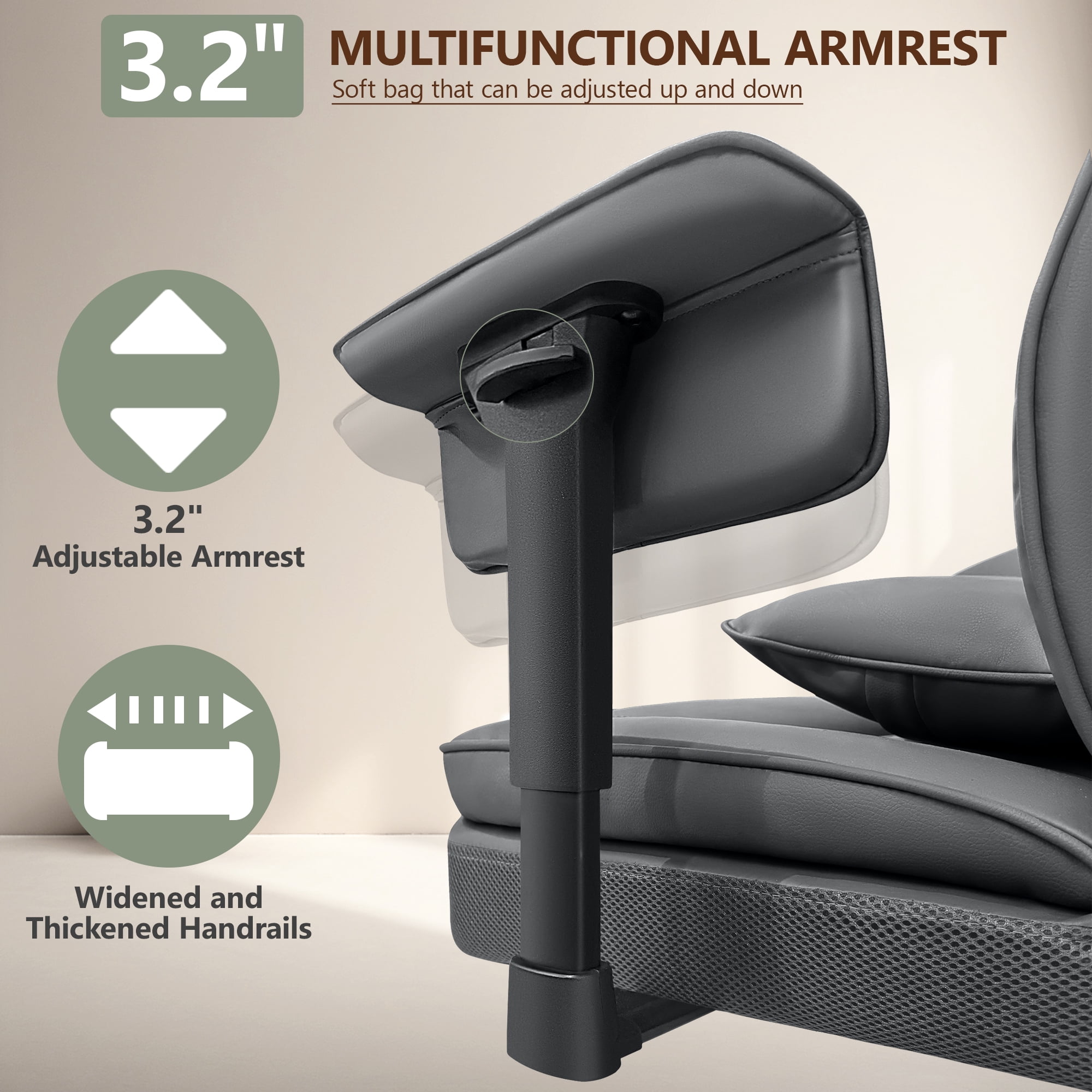 COOLHUT Big and Tall PU Leather Office Chair with Adjustable Headrest & Footrest, Executive Computer Desk Chair with 3D Adjustable Padded Armrest, Ergonomic Office Chair with Lumbar Support, Gray