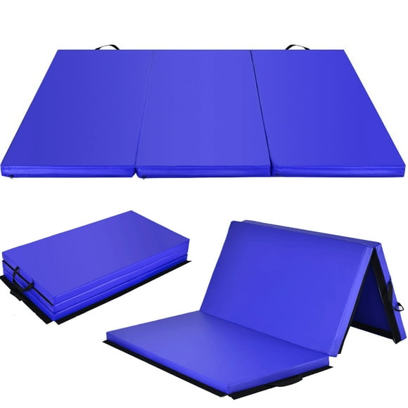 Costway 6'x 4' Tri-Fold Gymnastics Mat Thick Folding Panel Gym Fitness Exercise Blue