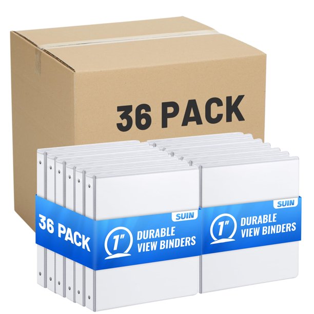 Carpeta SUIN de 3 anillas de 1 pulgada con capacidad para 200 hojas, 36 paquetes, color blanco
