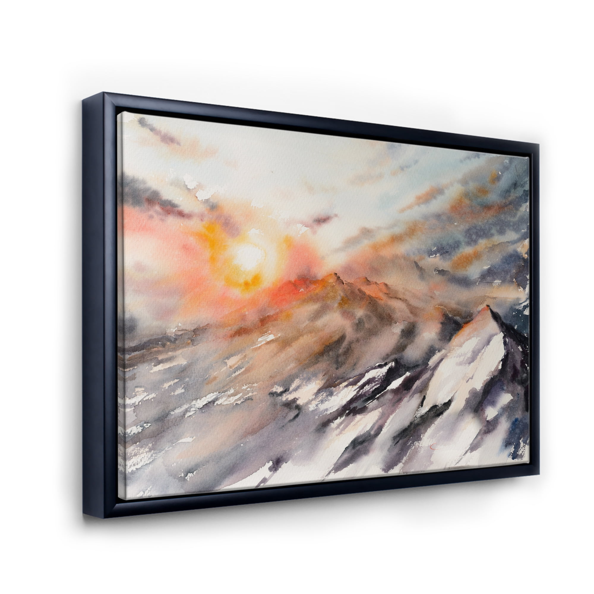 Designart 'Majestic Sunset Glow on The Mountains Landscape' Traditional Framed Canvas Wall Art Print