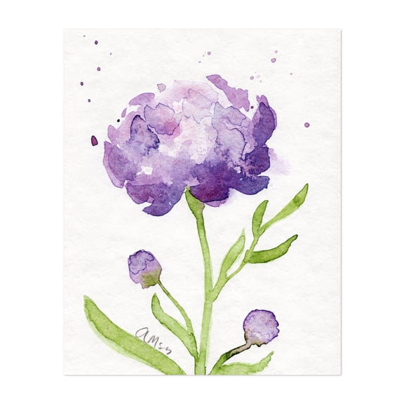 Purple Peony - Painting Watercolor Floral Flowers Botanical Illustration Nature Unframed Wall Art Print 4 x 6 inches