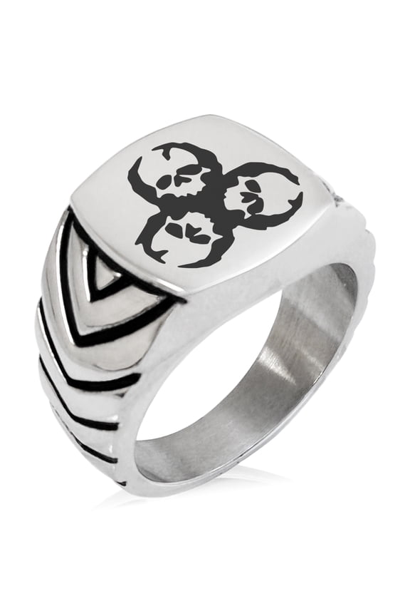 Stainless Steel Zombie Skull Biohazard Chevron Pattern Biker Style Polished Ring