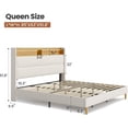 thumbnail image 3 of Queen Bed Frame with 51.8" Wingback Bookcase Storage Headboard, Cream Beige Upholstered Platform Bed with Charging Station (Type-C) & LED Lights, No Box Spring Needed, Cream Aesthetic, 3 of 9