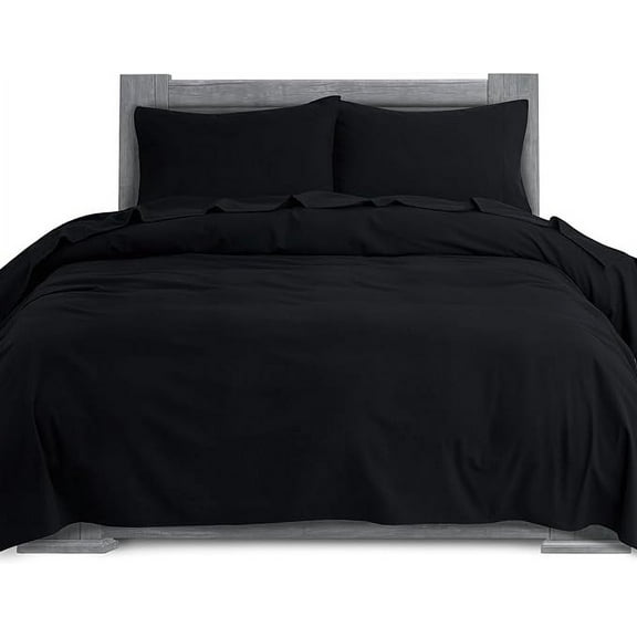 4-Piece Cotton Flannel Sheet Set, Deep Pocket Fitted, King, Black