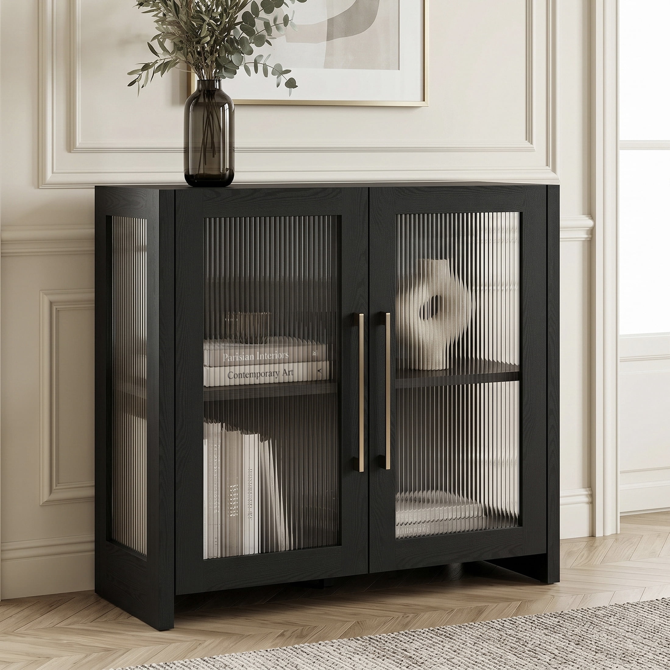 Evelyn&Zoe Modern/Contemporary 32" Wide Black Grain Accent Cabinet