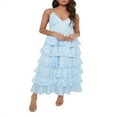 thumbnail image 2 of Women Y2K Floral Cami Long Dress Spaghetti Strap V Neck Backless Tiered Ruffles Maxi Dresses, 2 of 6