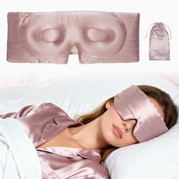 Máscara de Sueño de Seda Pura de 22 Momme con Bolsa de Viaje 3D Contorno Ajustable para Durmientes Laterales Protección de Pestañas para Pestañas Naturales y Extensiones Rosa Claro