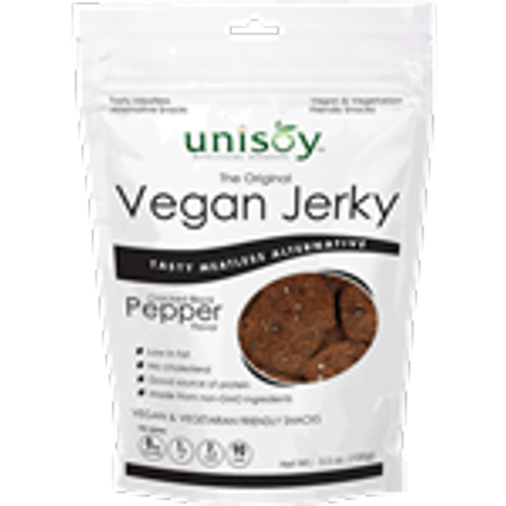 Unisoy Vegan Jerky Cracked Black Pepper, 3.5 oz.