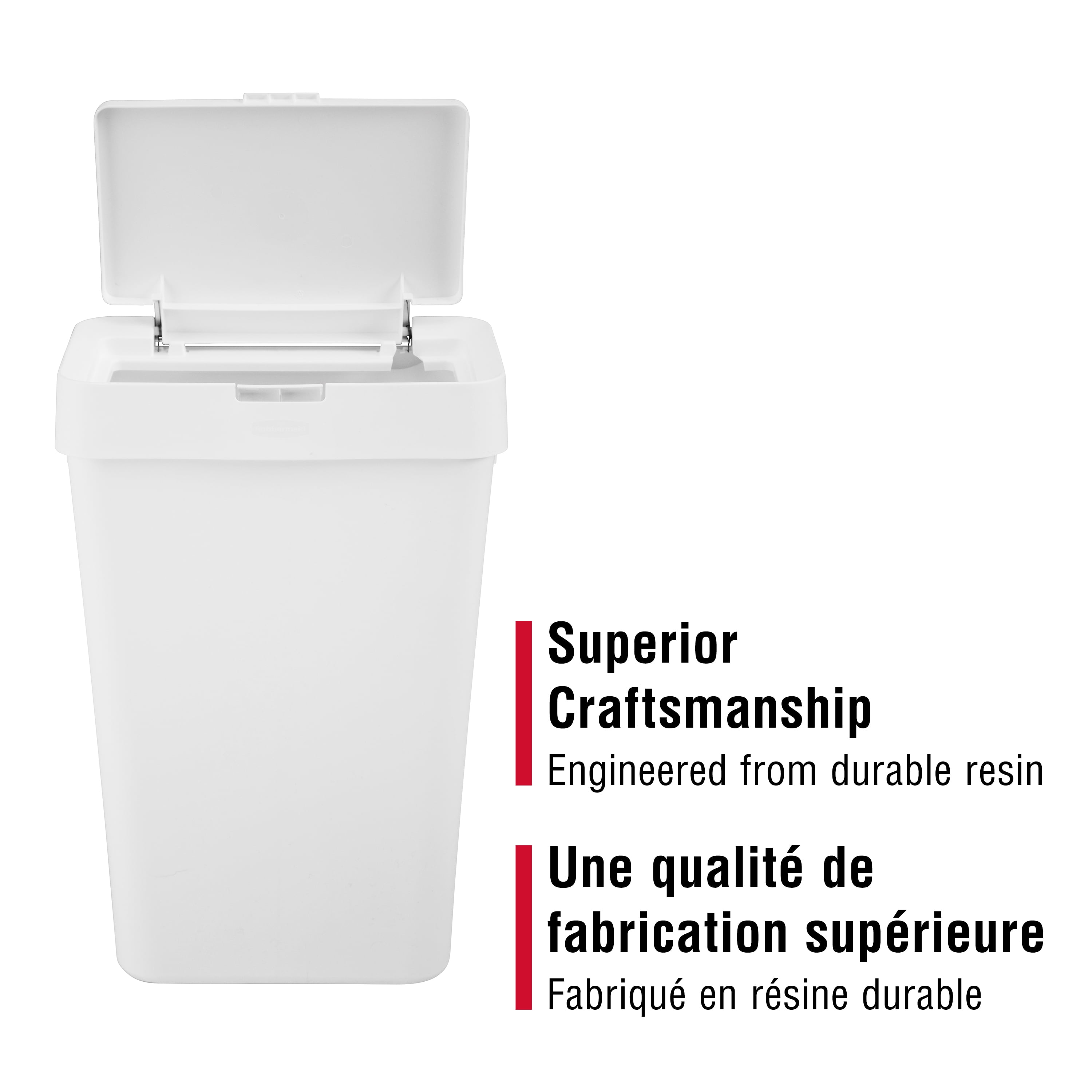 Rubbermaid 12.2 Gallon Touch-Top Kitchen Trash Can with Lid, White Trash Container, 46.2 l